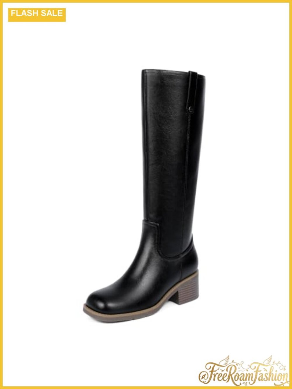 Women's Knee High Chunky Heel Square Toe Faux Leather Riding Boots
